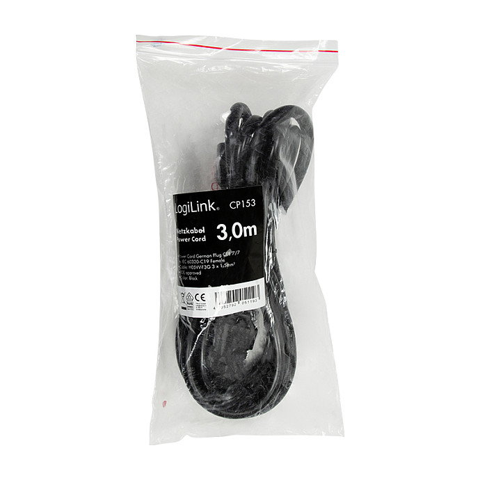 LOGILINK Cable de alimentación CEE 7/7 a IEC C19, 3 m, negro