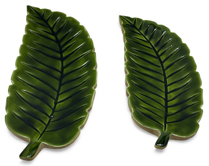 DKD Home Decor Set de 2 Centros de Mesa de Mango con Diseño de Hoja Verde