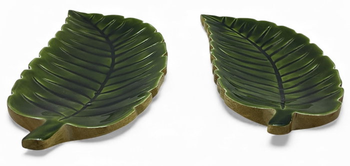 DKD Home Decor Set de 2 Centros de Mesa de Mango con Diseño de Hoja Verde