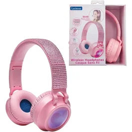Lexibook Auriculares Plegables Bluetooth y Cable LEX3380743119267, con Iluminación y Diseño 3D de Diamantes Rosas, Limitador de Volumen