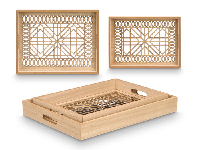 Giftdecor Set 2 Bandejas Rectangulares Prisma Madera y Vidrio Transparente 40x30x5 cm (Set de 6)