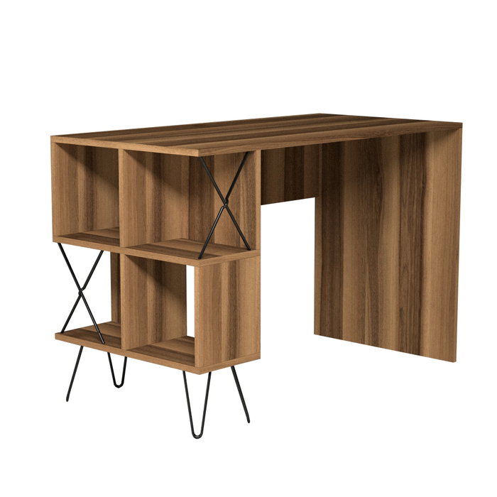 Hanah Home Mesa de Estudio Moderna Nogal y Negro con Estantes para Espacio de Trabajo y Estudio Hanah Home Mesa de Estudio Moderna Nogal y Negro con Estantes para Espacio de Trabajo y Estudio