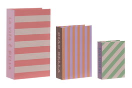 DKD Home Decor Set de 3 Cajas de Libros Multicolor de Cartón