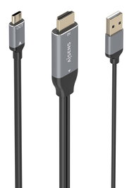 AISENS - CABLE CONVERSOR ALUMINIO HDMI V2.0 A USB-C 4K@60HZ, HDMI/M+USB-A/M-USB-C/M, NEGRO, 1.8M