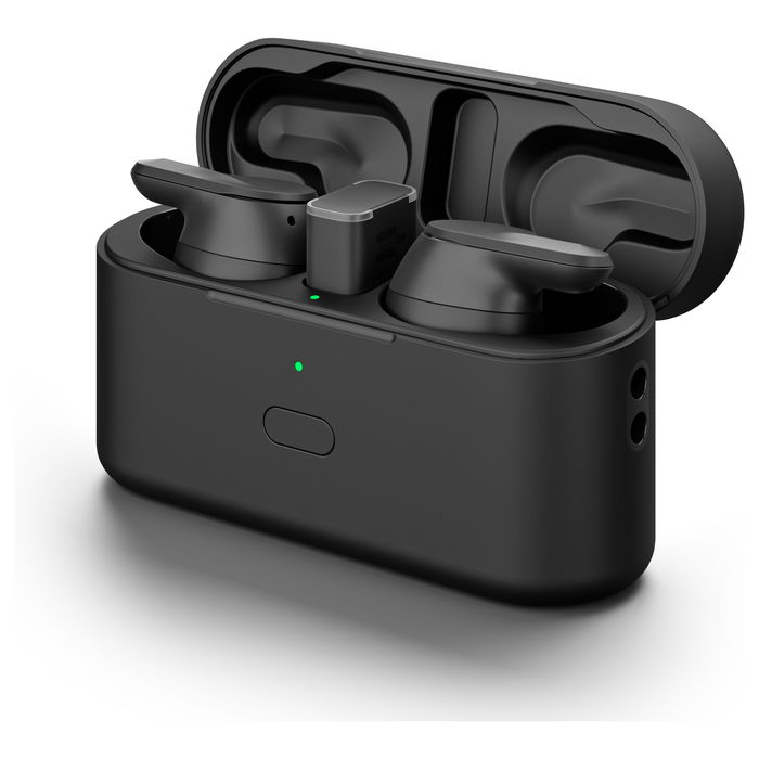 EPOS Adapt E1 Negro Auriculares Bluetooth TWS con Estuche de Carga USB-C, Reducción de Ruido Híbrido, IPX5, Certificado Microsoft Teams - Incluye Receptor USB-C