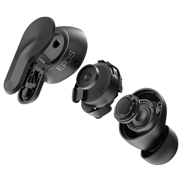 EPOS Adapt E1 Negro Auriculares Bluetooth TWS con Estuche de Carga USB-C, Reducción de Ruido Híbrido, IPX5, Certificado Microsoft Teams - Incluye Receptor USB-C