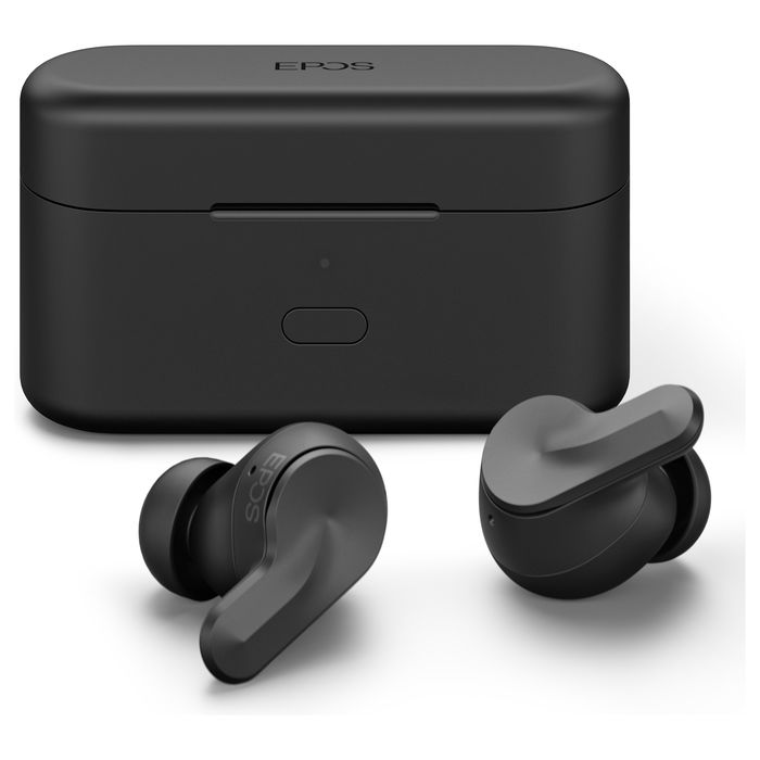 EPOS Adapt E1 Negro Auriculares Bluetooth TWS con Estuche de Carga USB-C, Reducción de Ruido Híbrido, IPX5, Certificado Microsoft Teams - Incluye Receptor USB-C