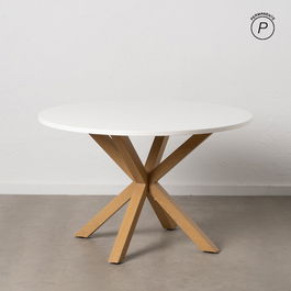 Mesa Comedor Blanco-Natural Dm-Metal 120 X 120 X 76 cm
