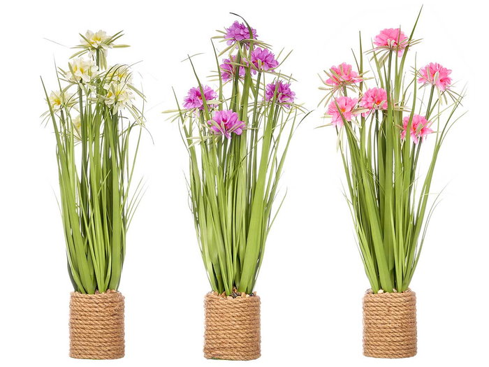 IBERGARDEN Ramillete Cuerda 6 Flores Surtidos Colores Blanco, Rosa, Morado 30 x 70 x 30 cm (Set de 3)