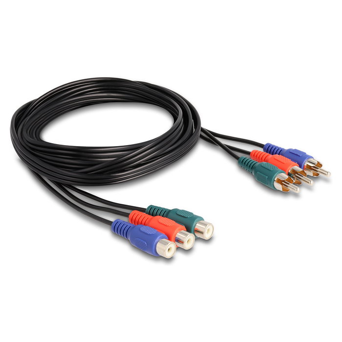 DeLOCK Cable de Extensión Cinch RGB 3x Macho a 3x Hembra 1 m, Negro, Plug and Play, para Audio/Video