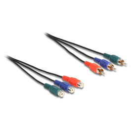 DeLOCK Cable de Extensión Cinch RGB 3x Macho a 3x Hembra 1 m, Negro, Plug and Play, para Audio/Video