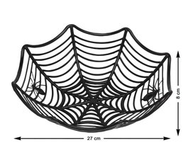 Plato Decorativo Halloween Negro En Forma De Telaraña Con Araña 27 cm para Golosinas o Centro de Mesa Temático de Fiesta