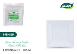 Algon Set 12 Platos Cuadrados Plástico Premium 18 cm (24 Unidades)