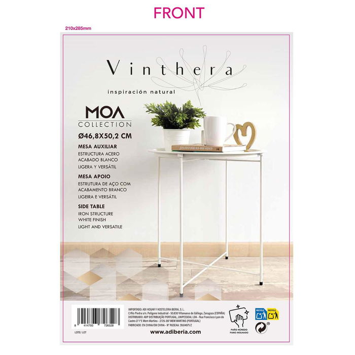 Mesa Auxiliar Acero Moa Vinthera 46,80x46,80x50,20 cm (6 Unidades)