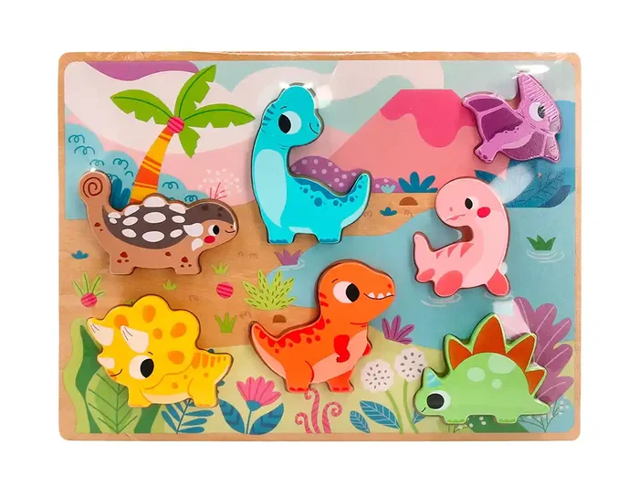 Imaginovo Puzle Infantil Madera 3D Dinosaurios +12 Meses 8 Piezas 29,5x22x1,7cm