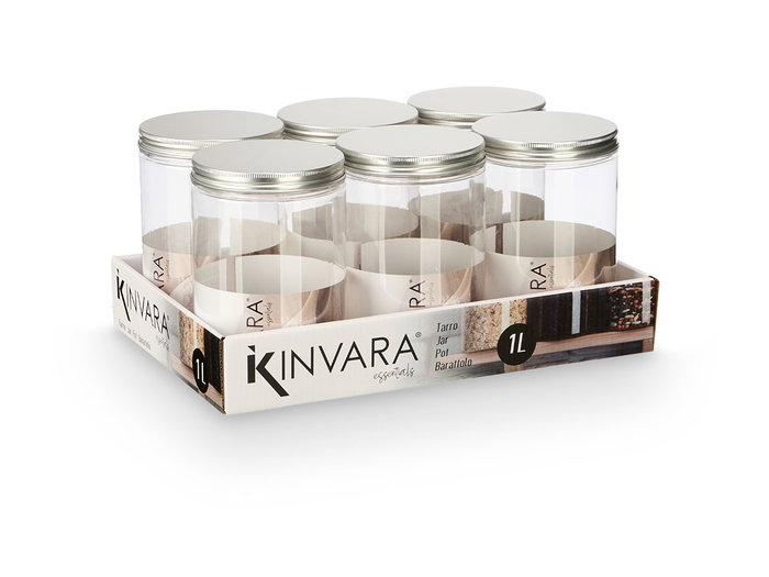 Kinvara Tarro Pet Tapa Aluminio 1L Transparente 10x15x10 cm (Set de 36)