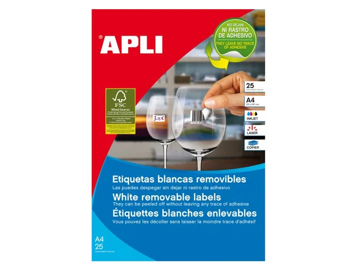Apli Etiqueta Adhesiva Removible 10314 Especial Joyería 45x8 mm Fotocopiadora Láser Ink-Jet Caja con 25