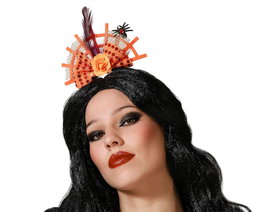 Atosa Diadema de Halloween Telaraña Naranja con Flor y Araña Decorativa para Mujer Adulto