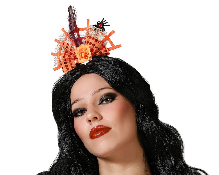 Atosa Diadema de Halloween Telaraña Naranja con Flor y Araña Decorativa para Mujer Adulto Atosa Diadema de Halloween Telaraña Naranja con Flor y Araña Decorativa para Mujer Adulto