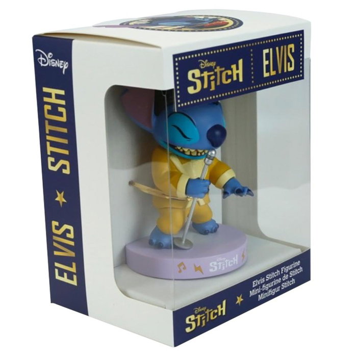 Figura Enesco Disney Stitch Elvis Traje Dorado con Micrófono Plateado - Pieza Decorativa de Alta Calidad para Coleccionistas