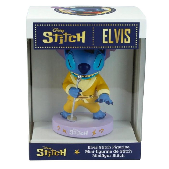 Figura Enesco Disney Stitch Elvis Traje Dorado con Micrófono Plateado - Pieza Decorativa de Alta Calidad para Coleccionistas