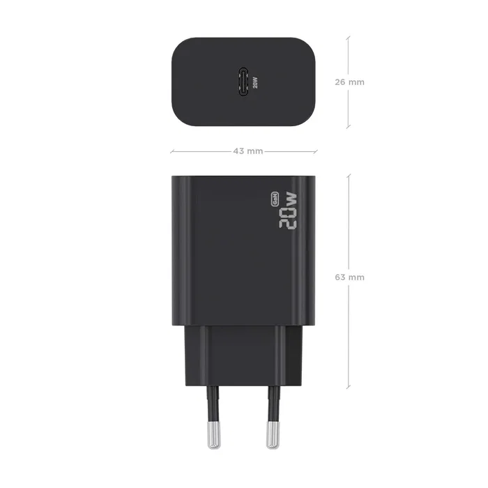 Aisens A110 - 0939 Cargador GaN 20W USB-C PD3.0 con Carga Rápida para Smartphone, Tablet, Portátil - Negro