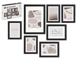 Giftdecor Set 7 Portafotos Mural Negro 35x25x6cm, Madera Eucalipto, Portafotos 13x18cm, 15x20cm, 21x30cm (Set de 6)