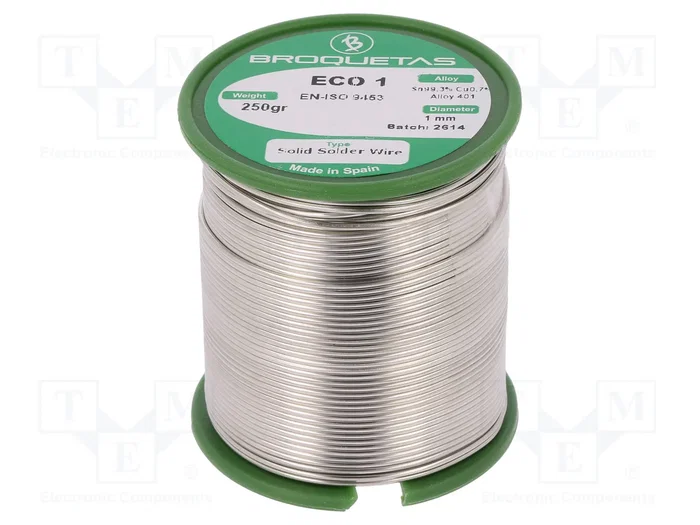 BROQUETAS Estaño libre de plomo Sn99,3Cu0,7 1mm 250g BROQUETAS Estaño libre de plomo Sn99,3Cu0,7 1mm 250g