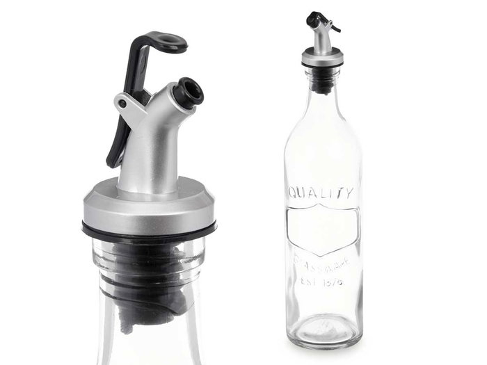 Vivalto Aceitera Redonda 500ml con Relieve Vidrio y Plástico, Transparente, 6.5x29x6.5 cm (Set de 24)