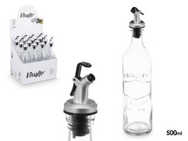 Vivalto Aceitera Redonda 500ml con Relieve Vidrio y Plástico, Transparente, 6.5x29x6.5 cm (Set de 24)