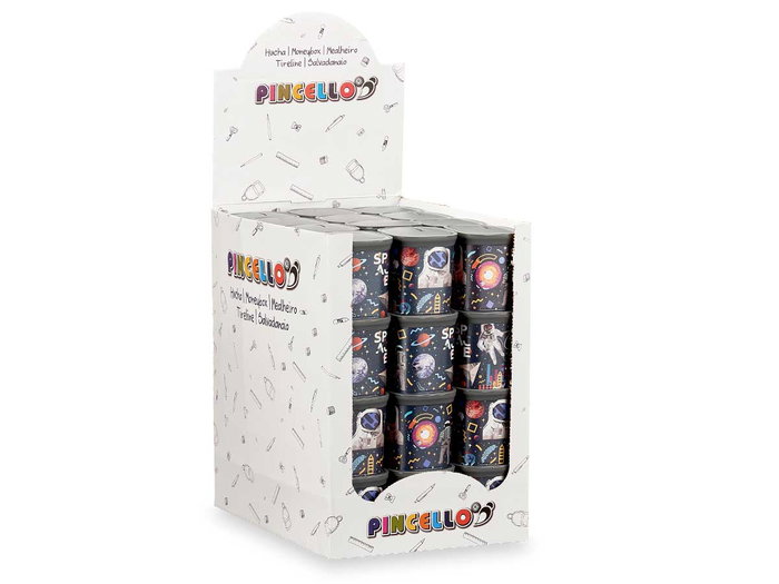 Pincello Hucha Plástico Cuadrada Astronauta Surtido 9x10.2x9 cm (Set de 48)