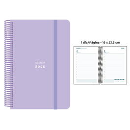 Agenda Anual (2026) Senfort Pastel Espiral Tapa Pp Con Goma 160X235 D/P Lila