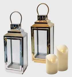 DKD Home Decor Portavela de Aluminio y Cristal 14x14x35 cm Pack de 2