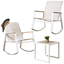 Home Deco Factory Conjunto de Jardín 3 Piezas Capri - 2 Butacas Mecedoras y Mesa Baja de Metal Epoxi y Plástico Resistente