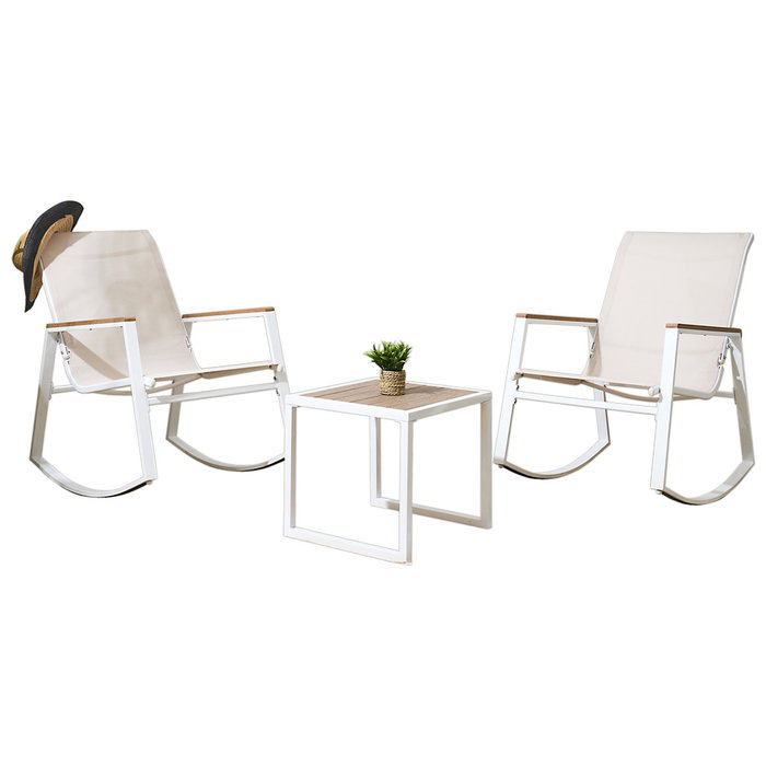 Home Deco Factory Conjunto de Jardín 3 Piezas Capri - 2 Butacas Mecedoras y Mesa Baja de Metal Epoxi y Plástico Resistente