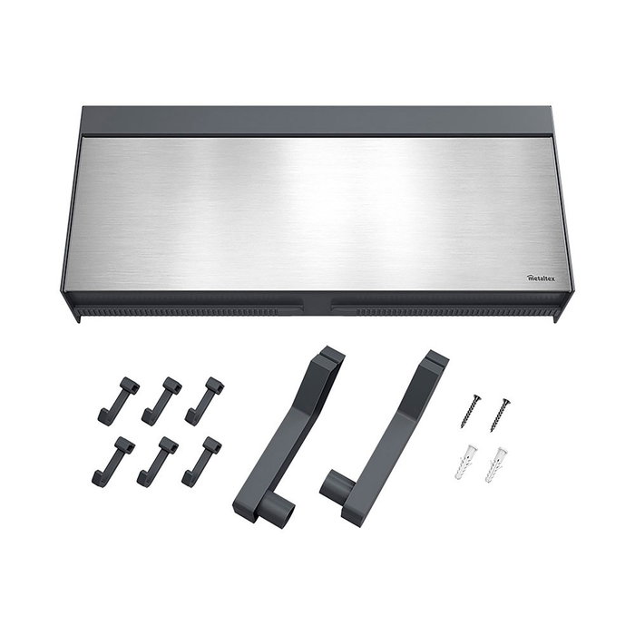 Metaltex Tango Dispensador Triple de Pared para Rollos de Cocina, 38 cm con Ganchos y Estante, Kit de Montaje Incluido