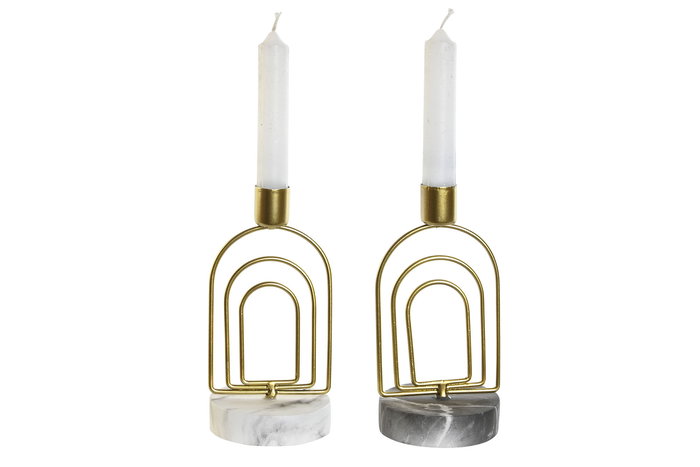 DKD Home Decor Candelabro Moderno Dorado Blanco Metal Cemento 8 x 16 x 8 cm (12 Unidades)