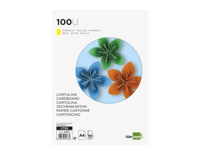 Liderpapel Cartulina A4 180g/m2 Amarillo Paquete de 100 Hojas