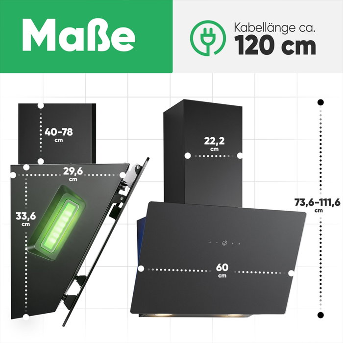 Bomann DU 7611 G Campana Extractora Diagonal Negro Mate