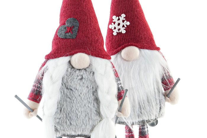 DKD Home Decor Figura Navidad Tradicional Gris Rojo Poliester 2 Unidades 12 x 46 x 16 cm