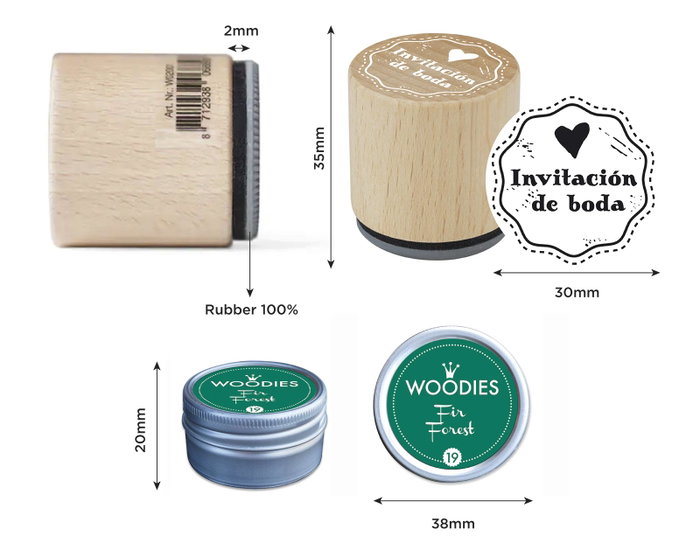 Innspiro Kit 4 Sellos de Madera Boda Invitación Formal y Tinta Verde oscuro