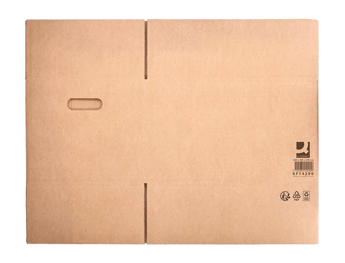 Q-connect Caja para Embalar Americana Ultra Resistente con Asas, Cartón Canal Doble 7 mm, Color Kraft, 600x400x290 mm