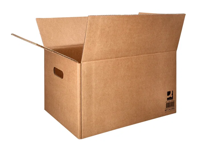 Q-connect Caja para Embalar Americana Ultra Resistente con Asas, Cartón Canal Doble 7 mm, Color Kraft, 600x400x290 mm