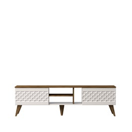 Hanah Home Soporte TV Blanco y Nogal moderno 180x53x35 cm con amplio almacenamiento, diseño de color sólido y concepto novedoso