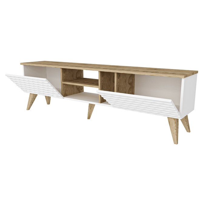 Hanah Home Soporte TV Blanco y Nogal moderno 180x53x35 cm con amplio almacenamiento, diseño de color sólido y concepto novedoso
