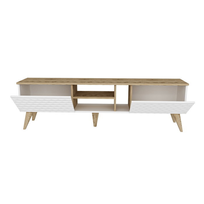Hanah Home Soporte TV Blanco y Nogal moderno 180x53x35 cm con amplio almacenamiento, diseño de color sólido y concepto novedoso
