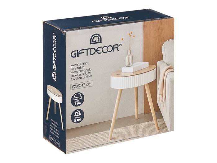 Giftdecor Mesa Auxiliar Ondas 38 cm Blanco Madera (Set de 4)