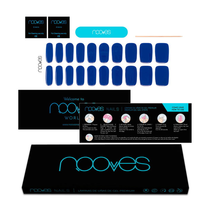 Nooves Láminas de Uñas de Gel Precurado Premium Eaux Profondes #Solid Color - 20 Unidades, Kit Completo con Lima y Accesorios, Semi Curadas
