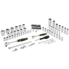 Stanley Fatmax Set de Enchufes y Vasos ¼'' + ½'' - Set 81 Piezas con Carraca 120 Dientes y Accesorios en Caja Resistente