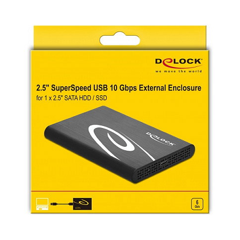 DeLOCK Carcasa externa para HDD/SSD SATA de 2.5 pulg. con SuperSpeed USB 10 Gbps (USB 3.1 Gen 2)